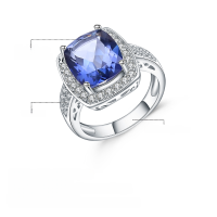 wholesale 925 Silver Light Luxury High-End Colored Gemstone Ring, Large Square Gemstone with European and American Elegance, Crystal Inlaid Ring-Violet Blue-Coated Crystal US Size 5