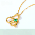 wholesale S925 Silver Minimalist Japanese Style Zodiac Snake Pendant with Nano Green Zircon-0-0