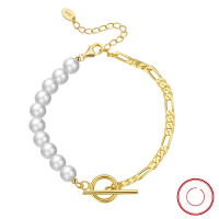 wholesale S925 Sterling Silver Cloud Link Bracelet with 6mm Natural Freshwater Round Pearls, T-Bar Floral Filigree Mother-Child Chain Interlocking Design Manufacturer-14K gold 925 silver