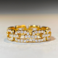 wholesale S925 Silver Pure Silver Chain Ring for Women Wholesale, Ins Style Minimalist Full Zirconia Rhinestone Pig Nose Ring Wholesale-White-CBJZ149 No.5