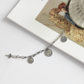 wholesale S925 Sterling Silver YHT001 Korean Version Heavy Work Retro Napoleon Head Coin Pendant Chain Bracelet for Women-0-2