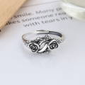 wholesale S925 Sterling Silver Vintage Bohemian Style Antique Unique Three-Dimensional Rose Twin-Stem Twisted Adjustable Ring-0-3