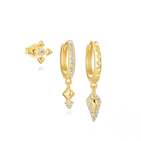 wholesale S925 Sterling Silver Cute Flower Zircon Rhinestone Geometric Earrings,ins-3-piece set Gold#2 925 silver