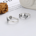 wholesale S925 Sterling Silver Auspicious Fu Character Koi Fish Open Ring Vintage Ethnic National Trendy Index Finger Ring-0-1