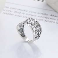 wholesale S925 Sterling Silver Vintage Creative Openwork Floral Design Adjustable Index Finger Ring, Ethnic Bohemian Style-1223J/approx. 2.8g Adjustable opening