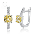 wholesale 925 Silver Mu Jing Jewelry New High Carbon Diamond Fat Square 6*6 Yellow Diamond Ear Hoops for Women, Hot Selling in Europe and America-0-0