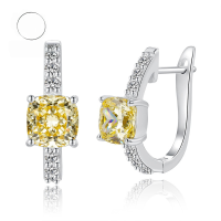 wholesale 925 Silver Mu Jing Jewelry New High Carbon Diamond Fat Square 6*6 Yellow Diamond Ear Hoops for Women, Hot Selling in Europe and America-E148 Yellow Diamond (Customized, Not in Stock)  925 Silver