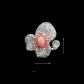wholesale 925 Silver Gold-Plated Ring with High-Carbon Diamond Pink Conch Pearl Cabochon Flower Design, Luxurious and Versatile Jewelry for Women-0-1