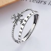 wholesale S925 Sterling Silver Retro Vintage Style Advanced Double-Layer Cross Ethnic Font Creative Openable Ring-YFJ476/approx. 2.4g Adjustable opening