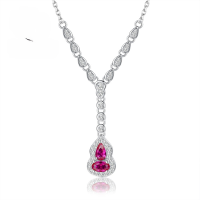 wholesale 925 Silver Gold-Plated, Pigeon Blood Red Small Gourd Necklace, Artificial Simulated Gemstone Jewelry for Women-N259 Gourd Necklace 925 Silver