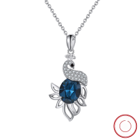 wholesale S925 Sterling Silver Necklace with Swarovski Elements Crystal Peacock Necklace, Cross-Border Bestseller, Factory Direct-Dark blue Swarovski crystal (Austrian crystal), white + black zircon, platinum plating, chain length 45cm 925 silver