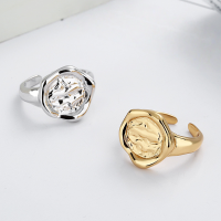 wholesale S925 Sterling Silver Irregular Round Textured Embossed European and American Open Ring Minimalist Index Finger Ring for Women-DJ1024/white gold about 3.08g &gt; opening adjustable