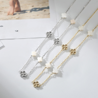 wholesale S925 Sterling Silver Cross-Border European and American Fashion Four-Leaf Clover Natural Stone Shell Necklace Women's Jewelry Wholesale-Natural freshwater shell 14K gold 40+5cm 3.13g 925 silver