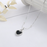 wholesale S925 Sterling Silver Korean-style Beaded Spacer Chain Ins-style Minimalist Black and White Heart Creative Collarbone Necklace-YL492/approx. 5.9g>925 silver