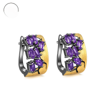 wholesale 925 Silver Gold-Plated Abstract Designer Jewelry Accessory with Natural Amethyst Gemstone Stud Earrings-Natural Amethyst Earrings>925 Silver