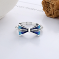 wholesale S925 Sterling Silver Korean-style Creative Blue Enamel Bow-shaped Niche Vintage-inspired Antique Finish Open Adjustable Ring-0-1