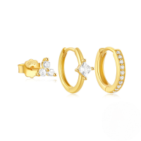 wholesale S925 Sterling Silver Classic Irregular Hoop Earrings With Zircon, Women's Daily Wear Set-Set of 3 - Gold #10 925 Silver