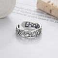 wholesale S925 Sterling Silver Openwork Floral Vintage Vine Branch Adjustable Ring for Women, Elegant and Exquisite Index Finger Ring-0-2