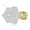 wholesale S925 Sterling Silver New 8*8 Yellow Diamond Ice Flower Cut High-End Camellia Fashion Ring for Women-0-0