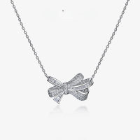 wholesale 925 Sterling Silver New Bow Pendant Personality Elegant Necklace Light Luxury Ins Style Collarbone Chain 40+5-White (with chain) [P-1204]  Chain length 40+5cm
