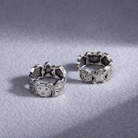 wholesale 925 Silver Gingerbread Man Ear Clips, Stylish Retro Earrings for Women, Trendy Ins-Style Unique Design Fashionable Internet-Famous Jewelry-silver