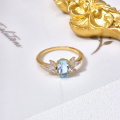 wholesale 925 Silver Gold Plated Minimalist Sky Blue Natural White Topaz Ring for Women, Direct from Dunli Jewelry Manufacturer-0-1
