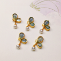 wholesale S925 gold-plated silver natural aquamarine butterfly round barrel bead accessory DIY handmade semi-finished bracelet necklace stringing-0-4