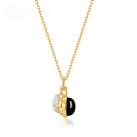 wholesale 925 Silver Gold-Plated Japanese New Black and White Displacement Series Onyx Necklace with White Shell Pendant Collarbone Chain for Wholesale Customization-10K gold + swimming paint  925 silver
