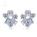 wholesale 925 Silver Jewelry, Irregular Diamond Stud Earrings for Women, Fresh and Splice Cluster Earrings, Simulated Diamond Jewelry Earrings-0-0