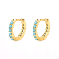 wholesale S925 Sterling Silver With Colorful Zircons Classic Hoop Earrings,-Gold-Turquoise