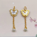 wholesale S925 Gold-Plated Sterling Silver Natural White Shell "Peace and Joy" Butterfly Drop Necklace Bracelet DIY Components-0-2