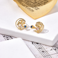 wholesale Metal: Sterling Silver Plated with K Gold, Japanese Ins Style Spring New Small Bear Earrings Set with Synthetic Opal and Blue Spinel in Crescent Shape-0-2
