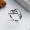 wholesale S925 silver retro elegant lady-style creative leaf hollow-out diamond-encrusted multi-layer open ring for women-0-0
