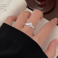 wholesale S925 Sterling Silver Unique Diamond-Encrusted Knot Open Ring for Women, Trendy and Versatile New Minimalist Band-Adjustable opening (all sterling silver)