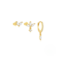 wholesale S925 Sterling Silver Turquoise Inlaid Zircon Marquise Ear Hoops-3-piece set Gold#2 925 silver