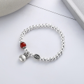 wholesale S925 Sterling Silver Retro Creative Beaded Chain Elastic Cord Lovely Rabbit Connected South Red Agate Bracelet for Women-0-0