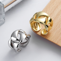 wholesale S925 Sterling Silver Irregular Geometric Openwork 3D Adjustable Ring, Punk Statement Ring for Women-DFJ1078/white gold, approximately 4.6 grams Adjustable opening