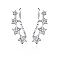 wholesale 925 Sterling Silver Star Ear Hook Earrings with Zircon Inlaid, Ins Light Luxury High-end Cross-border Women's Earrings-Platinum 925 silver