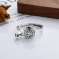 wholesale S925 Sterling Silver Retro Lotus Six-Character Mantra Prayer Wheel Minimalist Creative Ethnic Palace-Style Adjustable Ring-0-1