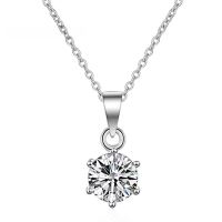 wholesale S925 Sterling Silver Cross-border Women's Moissanite Classic Six-Prong Simulated Diamond Pendant Necklace Zhou's Style Source Factory-50-point (high carbon diamond) necklace>925 silver