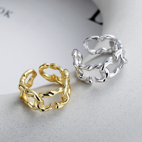 wholesale S925 Sterling Silver Irregular European-style Interlocking Link Chain Open Ring Hip Hop Punk Ring for Women-DJ1069/Gold color Approx. 6.6g &gt; Opening adjustable