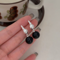 wholesale S925 Sterling Silver Natural Black Agate Bead Stud Earrings for Women Ins Trendy Minimalist Stylish High-End Earrings-0-1