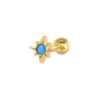 wholesale S925 Sterling Silver Octagonal Star Stud With Zircon Accent, Cross-border Best-seller Cold Style Ear Bone Earring-Single gold-turquoise