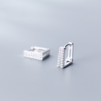 wholesale S925 silver ear clips, Japanese-style minimalist double-layer diamond-inlaid square short hoop earrings, geometric shape earrings G1759-S925 silver pair 925 silver