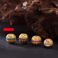 wholesale Gold-Plated 925 Ancient Silver with Dragonfly Eye Beads, Inlaid with Red and Green Diamond Spacers, DIY Handmade Beading and Braiding Accessories-6mm zircon meteorite ball