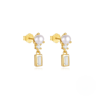 wholesale S925 Sterling Silver Vintage Pearl Earrings For Women, Small Drop Style With Rhinestones And Elegant Tassel Design-Gold#2 925 Silver