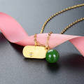 wholesale S925 sterling silver sand gold pendant with Hetian jade green jade pendant necklace, women's stylish and versatile luxury collarbone chain-0-0