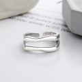 wholesale S925 Sterling Silver Geometric Ring for Women, Korean Style Heavy Duty Double Layer Open Adjustable Index Finger Ring for Personalized styling-0-3