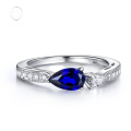wholesale S925 silver jewelry new simulation sapphire 5*8 pear-shaped blue diamond ring for women, best-selling in Europe and America-0-1