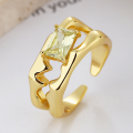 wholesale S925 Sterling Silver Double-Layer Hollow Open Ring with Yellow Square Zircon, Gentle and Luxurious Style-0-1